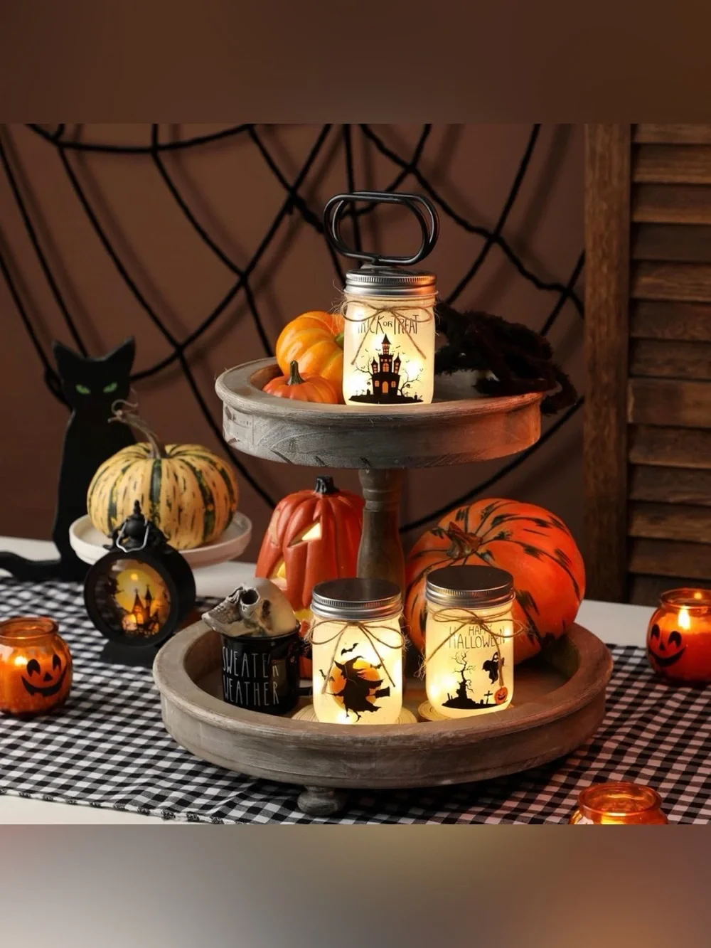 RESERVED 💜Halloween Mason Jar String Light Set - 3 jars